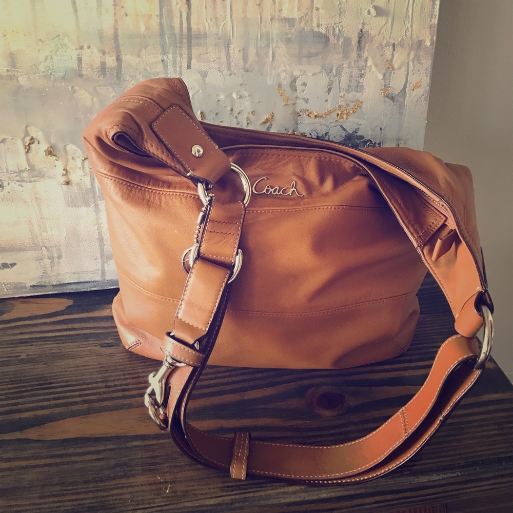 Slouchy tan leather coach bag